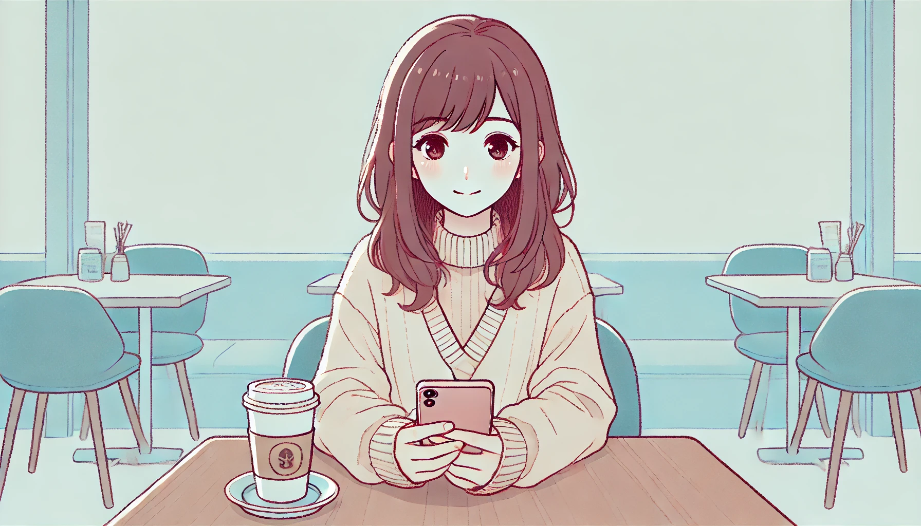 喫茶店で副業をしている女性
