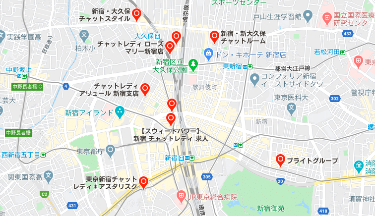新宿エリア　チャットレディ求人　Google マップ